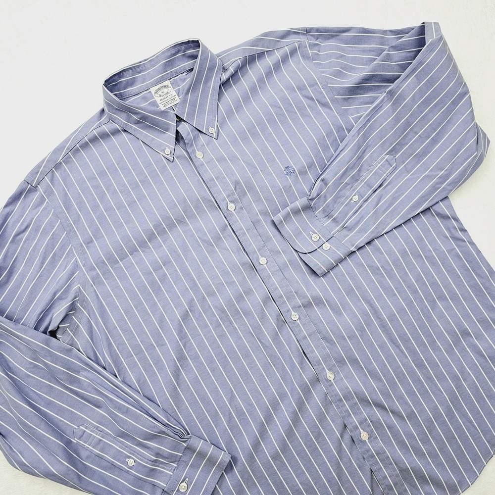 Brooks Brothers Regent Shirt XL Light Blue Candy Stripe Non-Iron‎ Stretch Supima